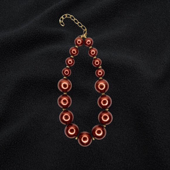 Red-Bronze Holiday Faux Pearl Statement Necklace - Picture 2 of 3